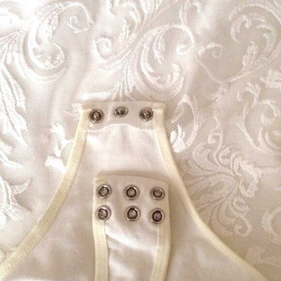 White Lace Bodysuit Women's Crew Neck Lingerie One Piece Cottage Core Sexy Bride - Picture 7 of 8